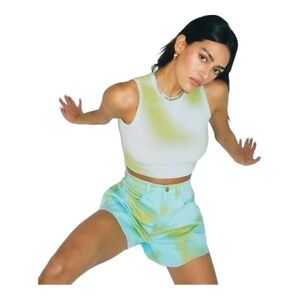 We Wore What Flare Bell Short Stretch Twill Denim Tie Dye Sizes 24, 26 & 27 NWT